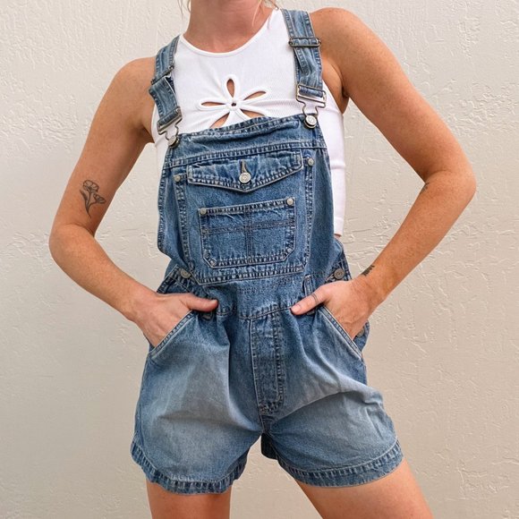 Vintage 90s/Y2K No Boundaries Blue Denim Overall Shorts - Picture 6 of 7